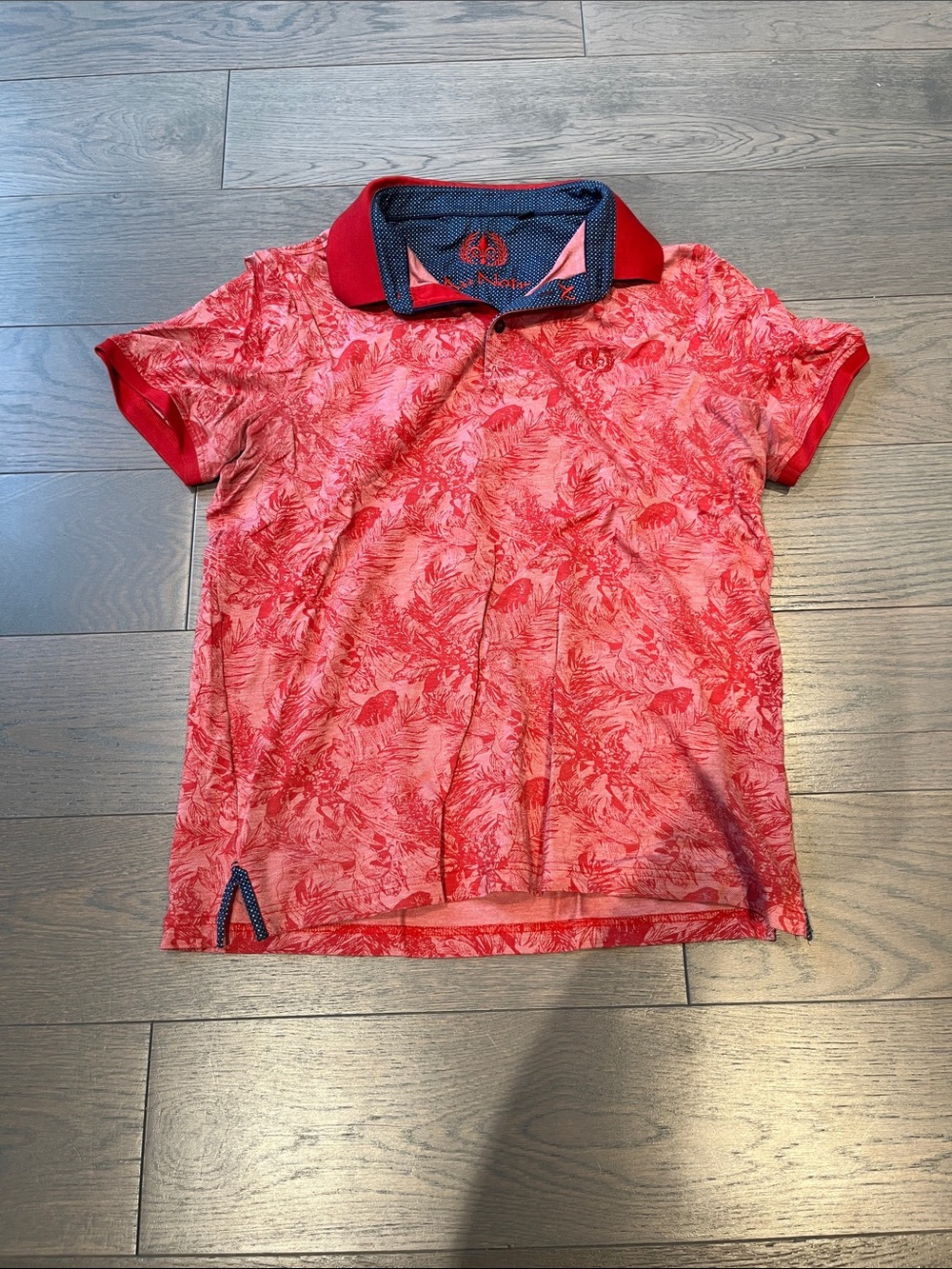 Kids Red Tropical-Print Polo with Contrast Collar